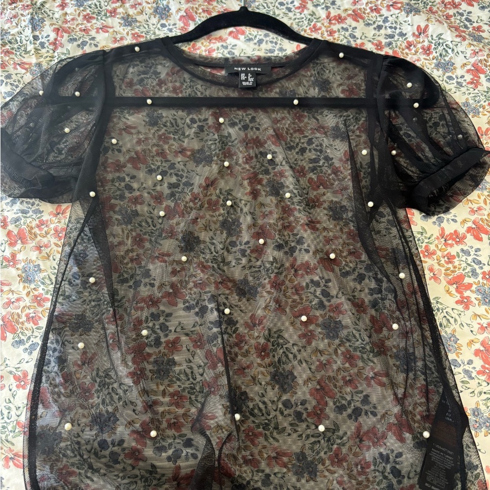 New Look Black Sheer Short Sleeve Top